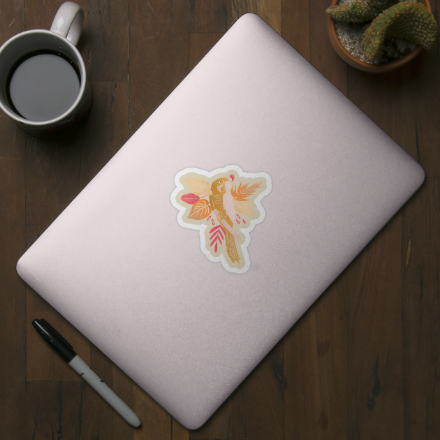 Tropical pink and peachy parrot by MutchiDesign